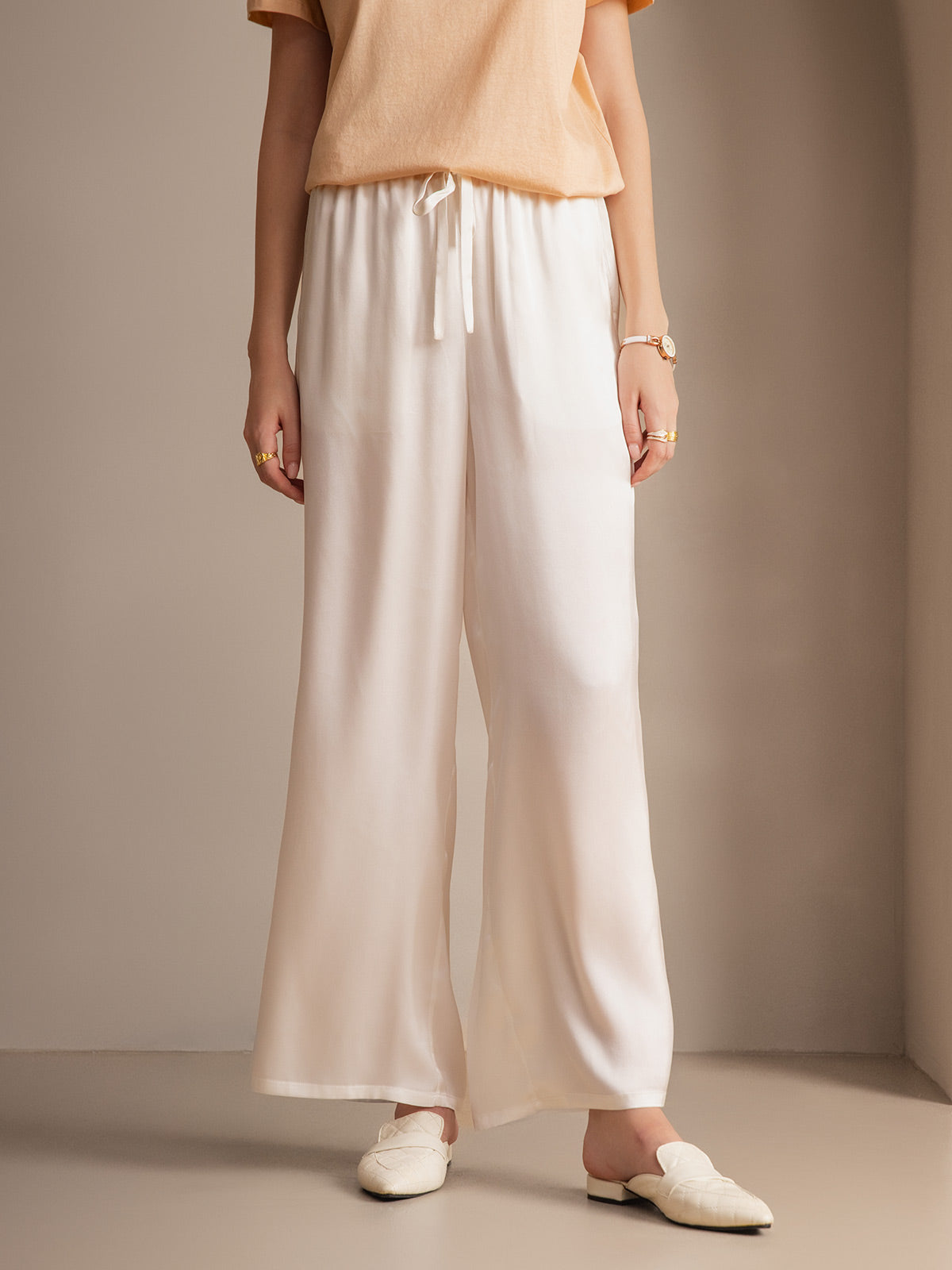 [White] SilkSilky-UK Pure Silk Womens Pants 001