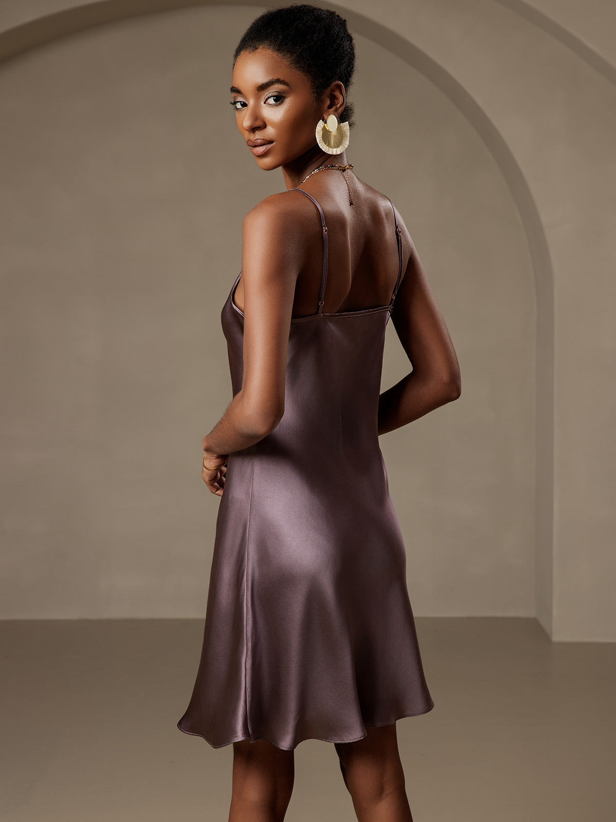 [Purple Gray] SilkSilky-UK Pure Silk Sleeveless V Neck Dress 002