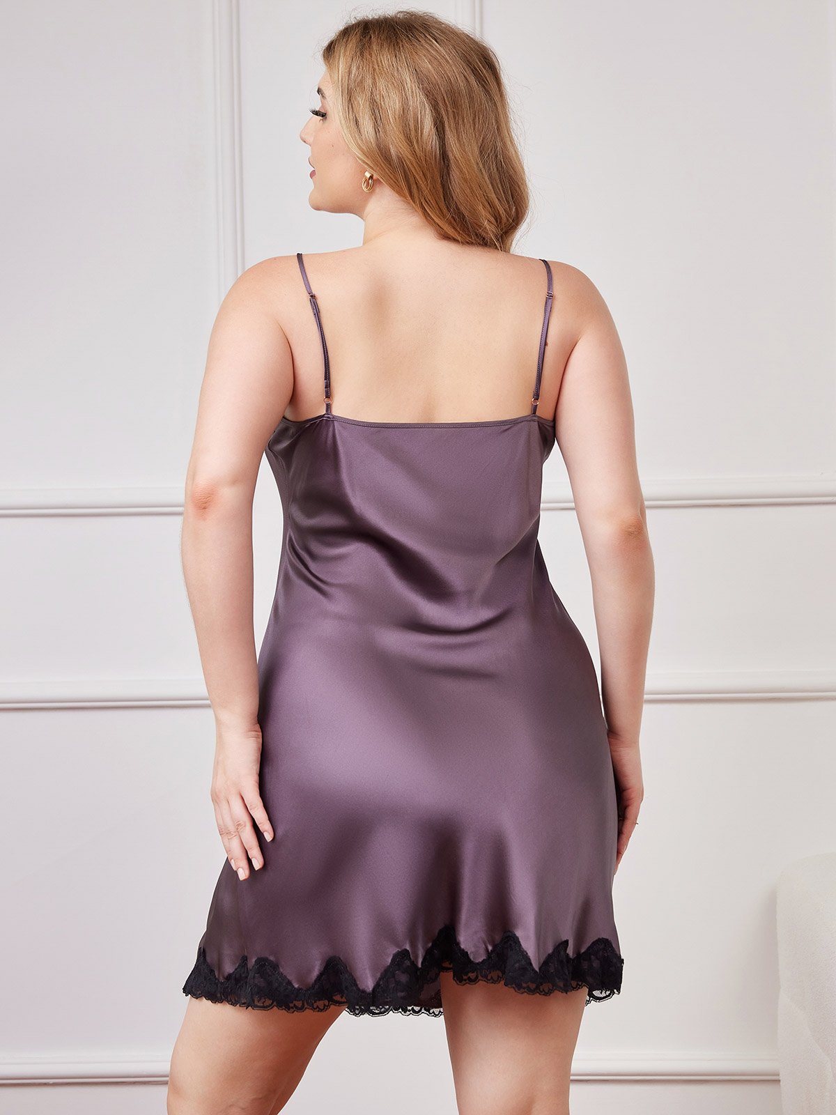 [Purple Gray] SilkSilky-UK Pure Silk V Neck Nightdress 002