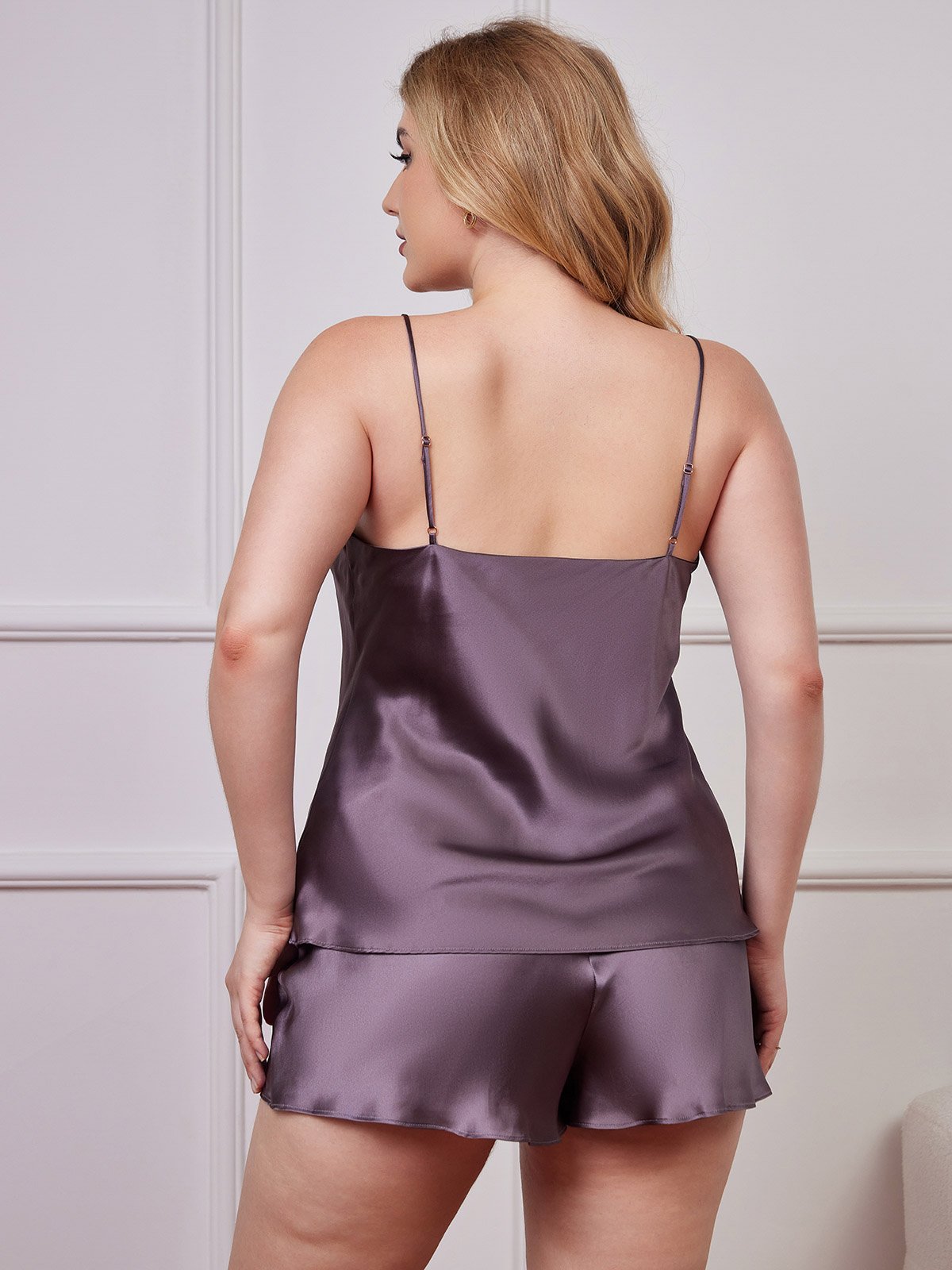 [Purple Gray] SilkSilky-UK Pure Silk V Neck Plus Size Camisole Set 002