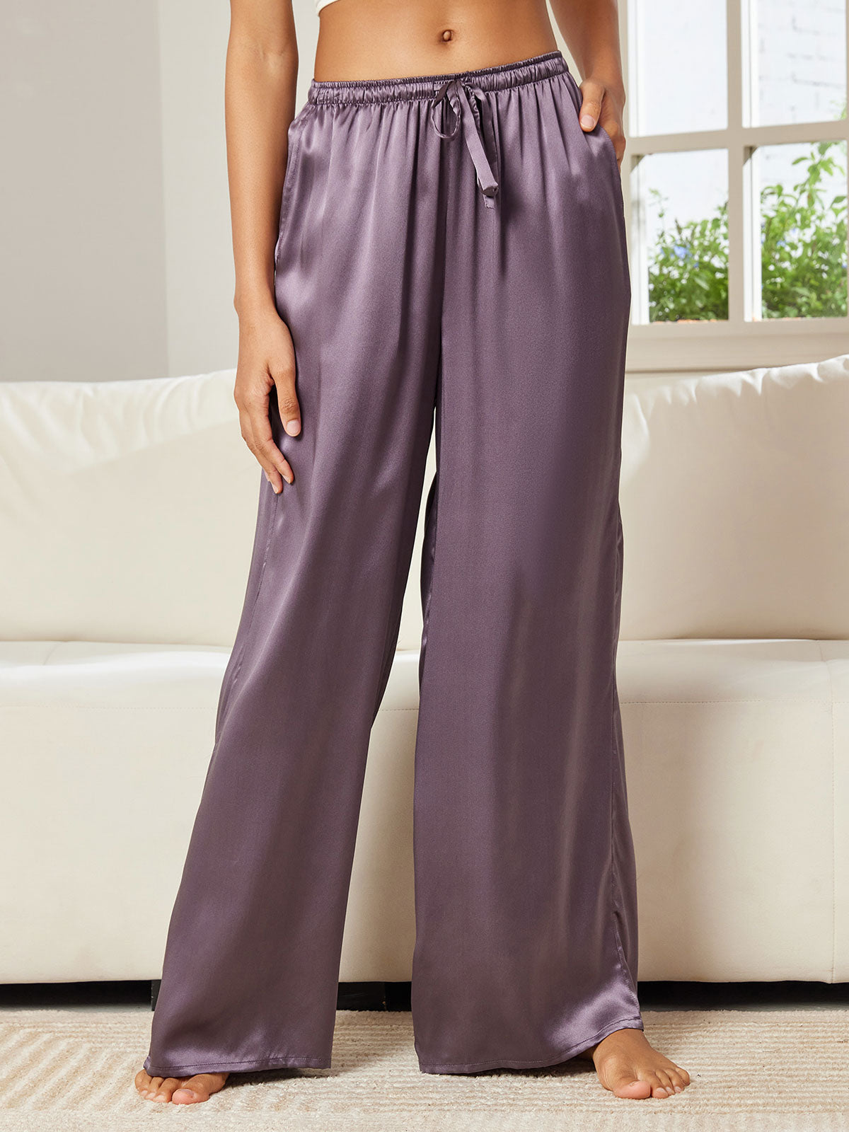 [Purple Gray] SilkSilky-UK Pure Silk Womens Pants 003