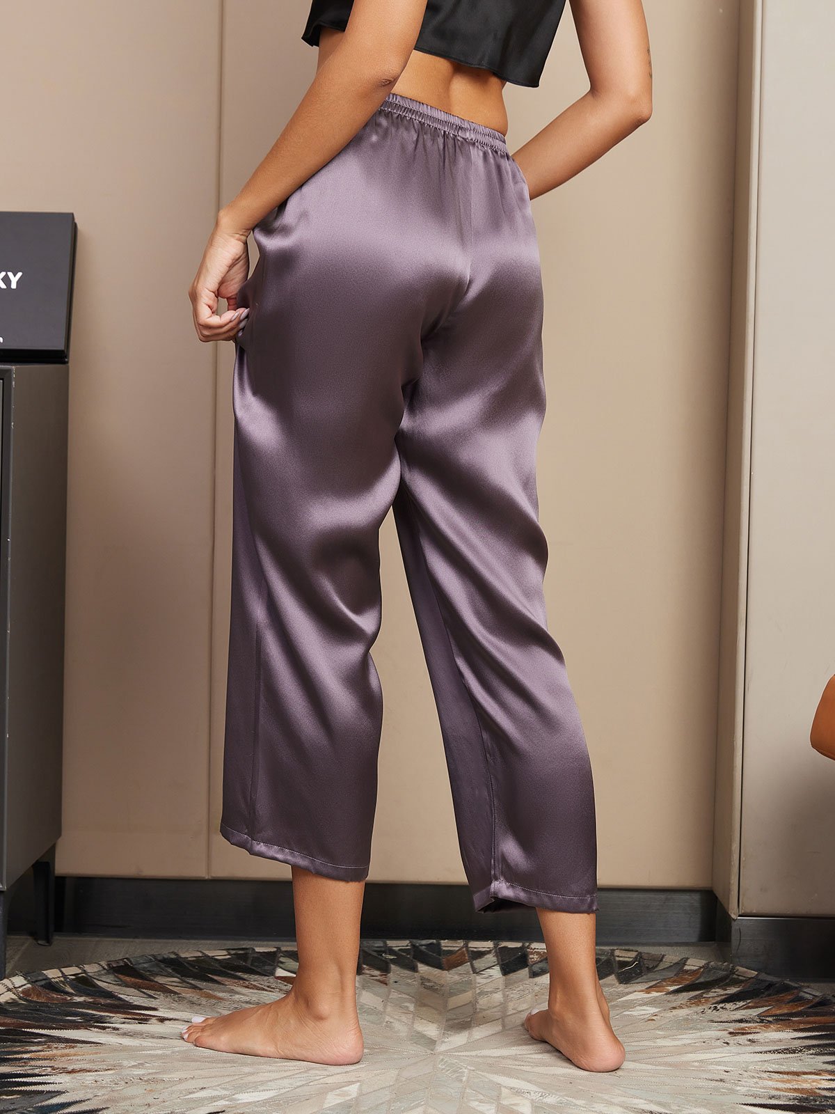 [Purple Gray] SilkSilky-UK Pure Silk Womens Sleep Bottoms 002