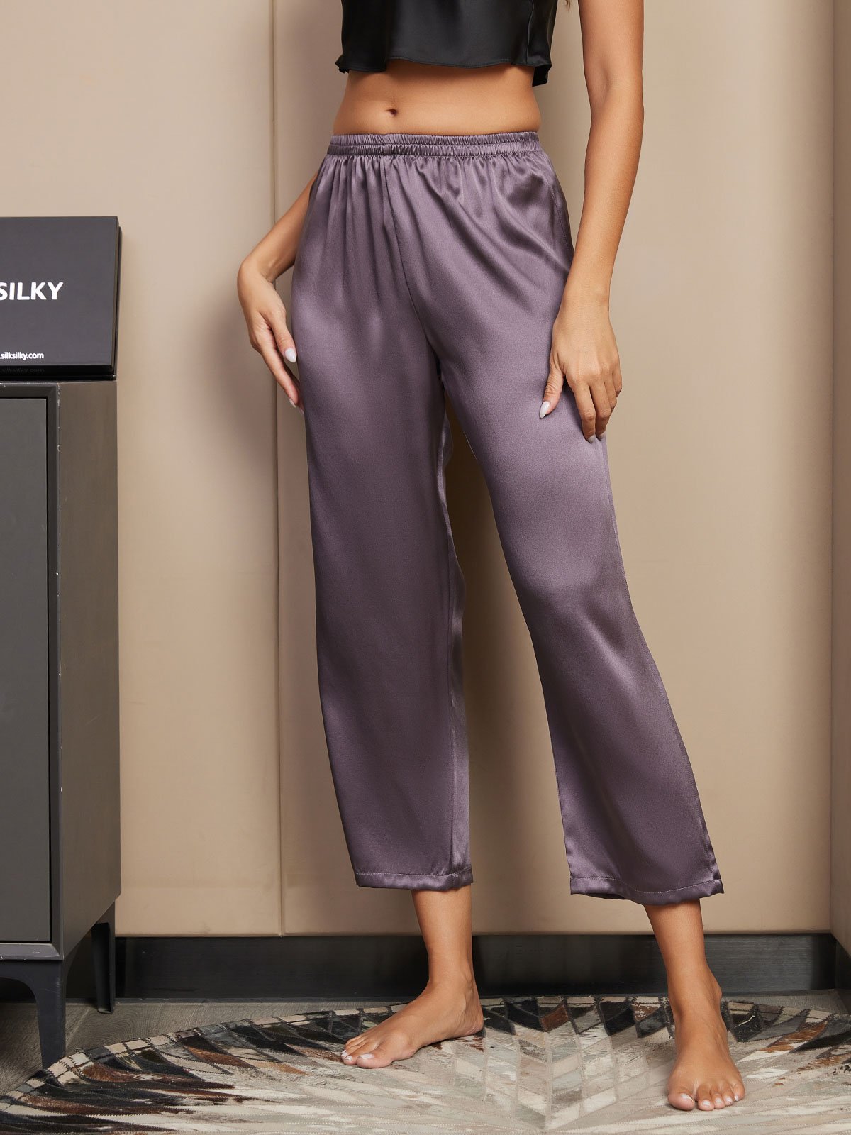 [Purple Gray] SilkSilky-UK Pure Silk Womens Sleep Bottoms 004