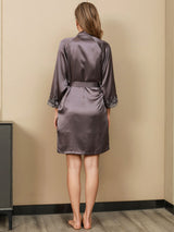 [Purple Gray] SilkSilky-UK 3/4 Sleeve V Neck Nightdress&Dressing gowns 006