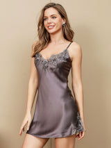 [Purple Gray] SilkSilky-UK 3/4 Sleeve V Neck Nightdress&Dressing gowns 007