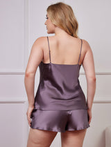 [Purple Gray] SilkSilky-UK Spaghetti Strap V Neck Plus Size Camisole Set 002