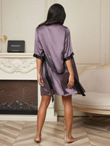 [Purple Gray] SilkSilky-UK Half Sleeve Women's Dressing Gown 002