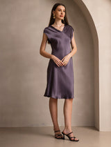 [Purple Gray] SilkSilky-UK Cap Sleeve V Neck Dress 004