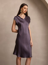 [Purple Gray] SilkSilky-UK Cap Sleeve V Neck Dress 006