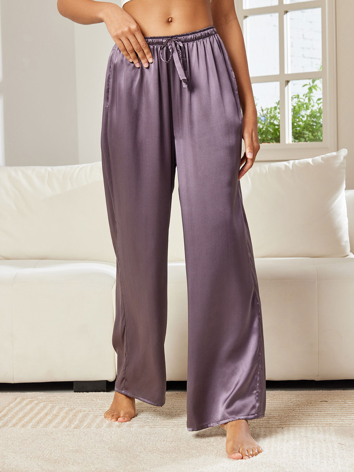 [Purple Gray] SilkSilky-UK Pure Silk Womens Pants 005