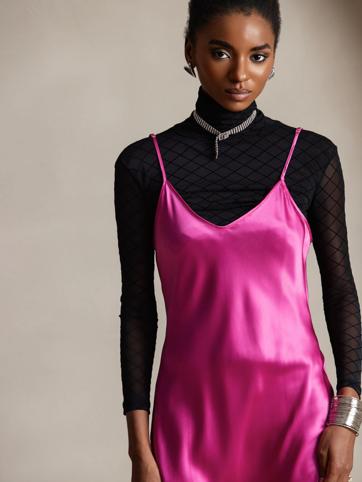[Rose Red] SilkSilky-UK Pure Silk Sleeveless Round Neck Dress 003