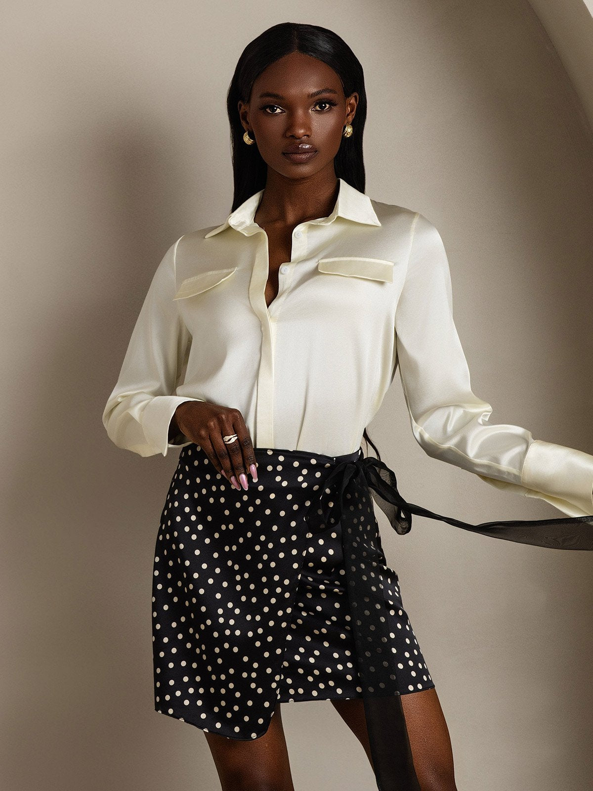 SilkSilky-UK 19Momme Silk Long Sleeve Collar Women's Shirt Ivory 001