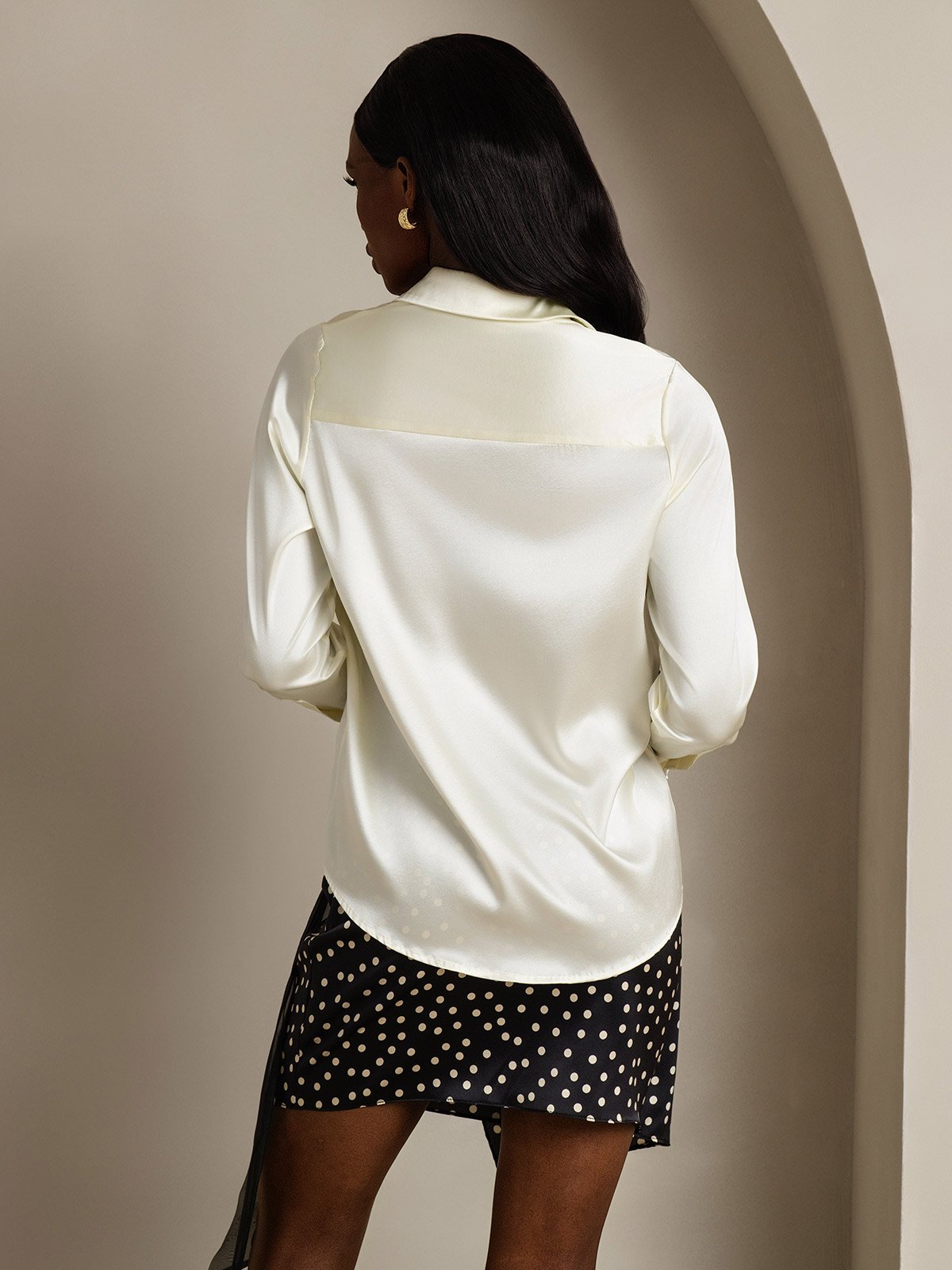 SilkSilky-UK 19Momme Silk Long Sleeve Collar Women's Shirt Ivory 002