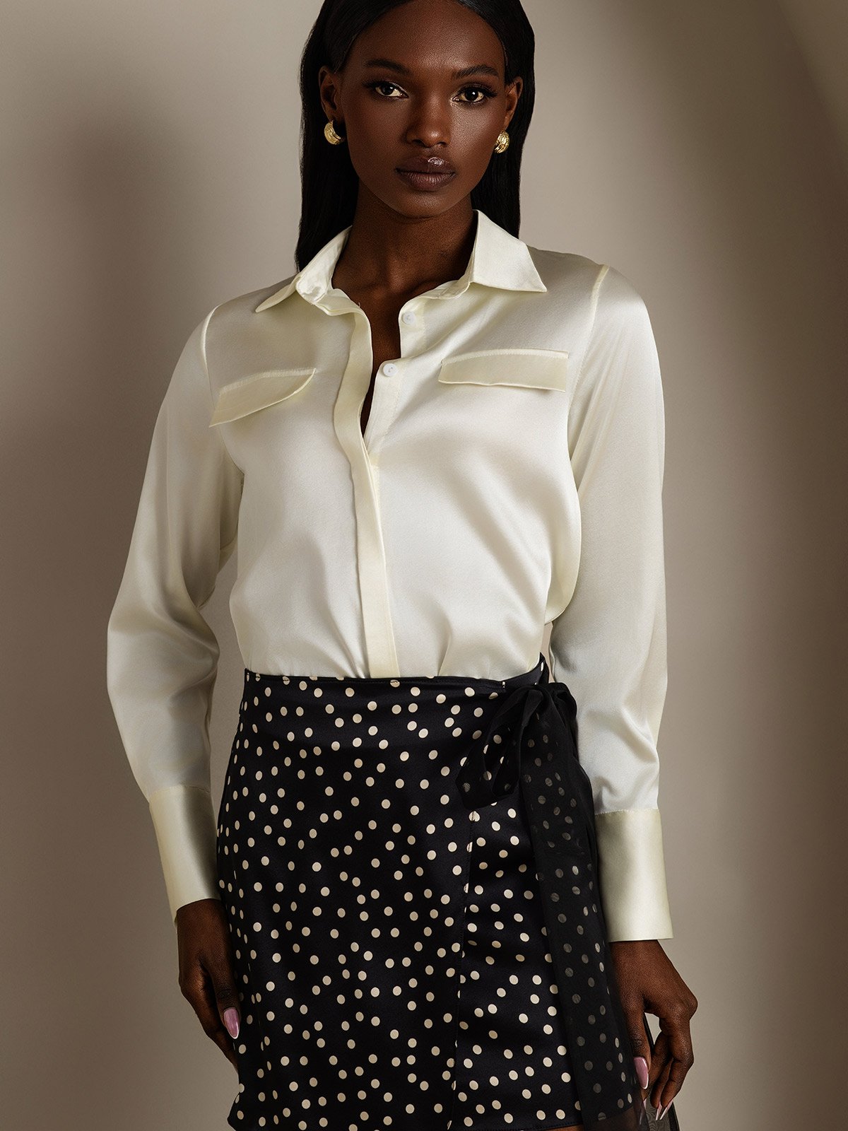 SilkSilky-UK 19Momme Silk Long Sleeve Collar Women's Shirt Ivory 004