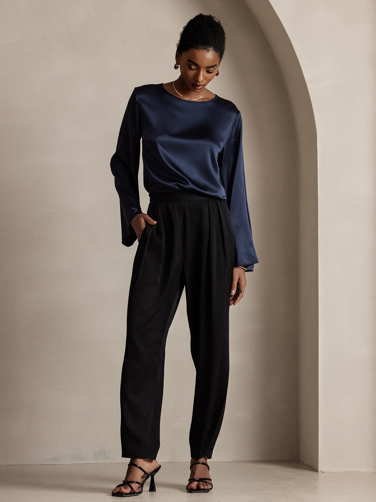 SilkSilky-UK 22Momme Pure Silk Womens Pants Black 001