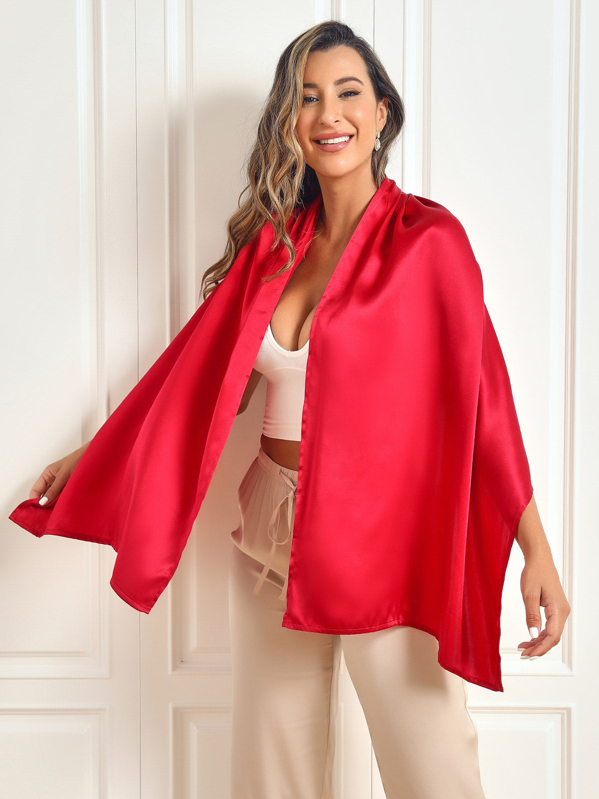 SilkSilky-UK Pure Silk Scarf Red 004
