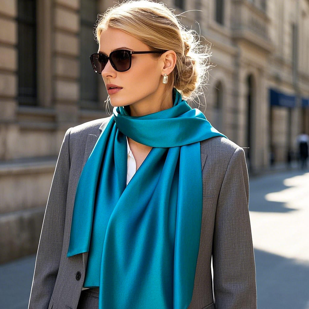 SilkSilky-UK Pure Silk Scarf Teal 001