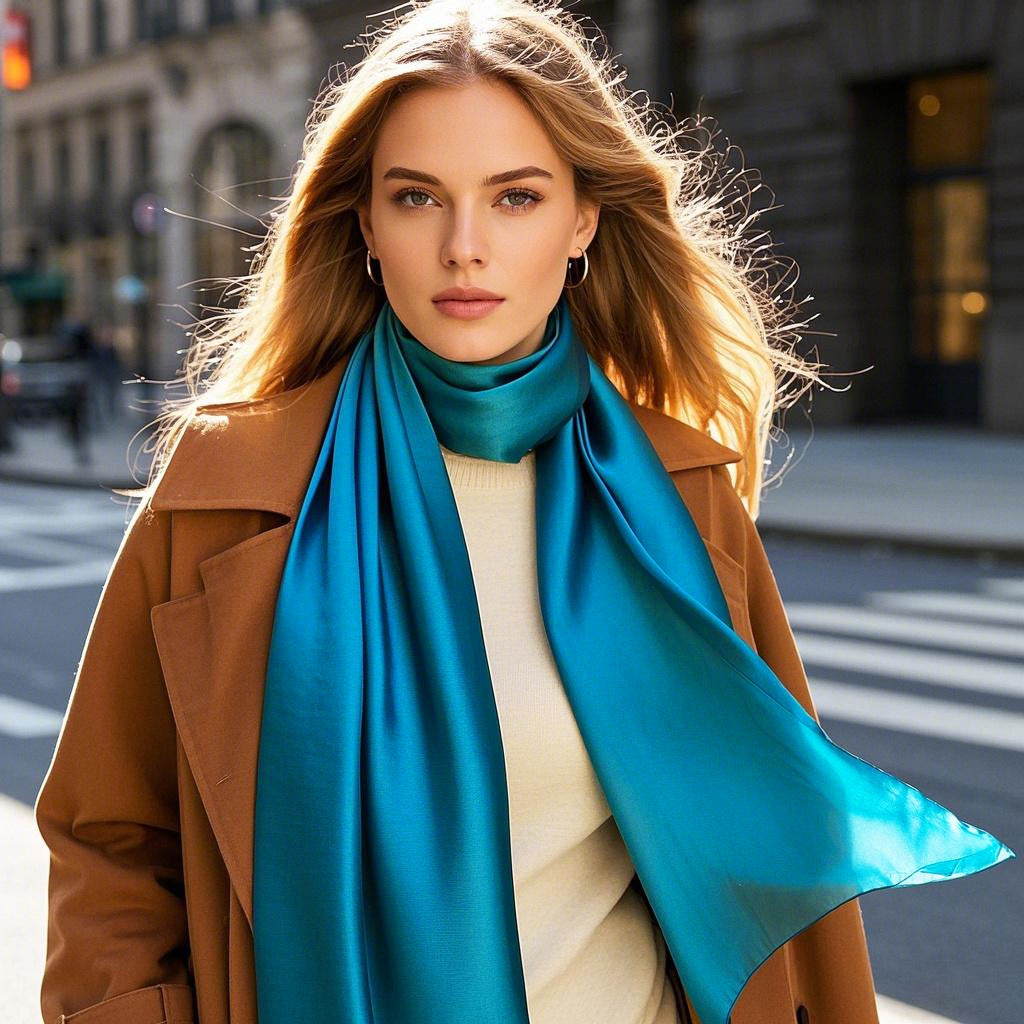 SilkSilky-UK Pure Silk Scarf Teal 002