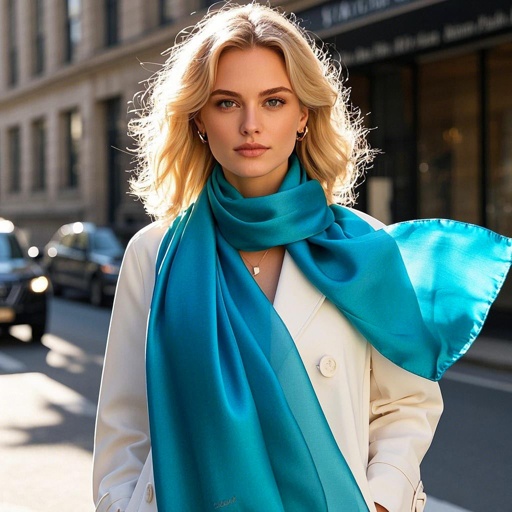 SilkSilky-UK Pure Silk Scarf Teal 004