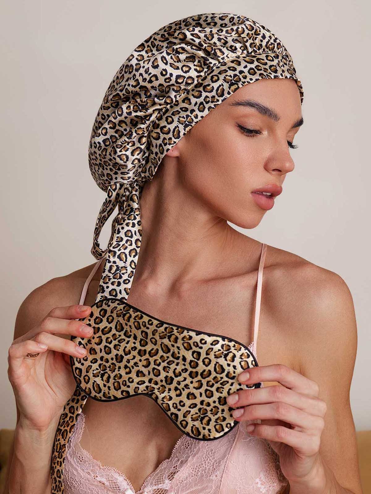 SilkSilky-UK Pure Silk Sleep Cap Leopard 002