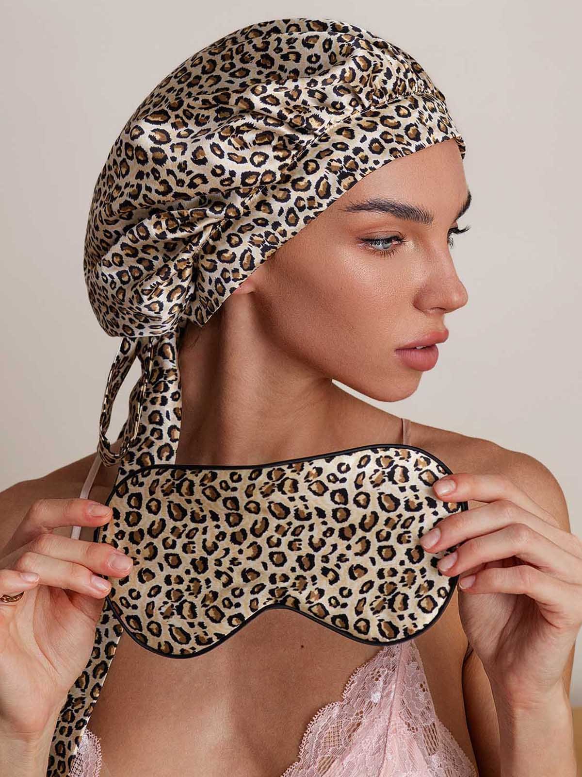 SilkSilky-UK Pure Silk Sleep Cap Leopard 005