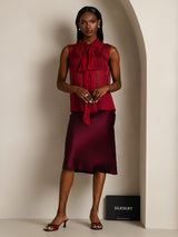 SilkSilky-UK Pure Silk Sleeveless Tie Neck Women's Shirt Wine 007
