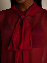 SilkSilky-UK Pure Silk Sleeveless Tie Neck Women's Shirt Wine 008
