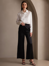 [White] SilkSilky-UK 19Momme Stretch Silk Charmeuse Long Sleeve Lapel Collar Women's Shirt 008