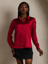 [Wine] SilkSilky-UK Long Sleeve Lapel Collar Women's Shirt 006