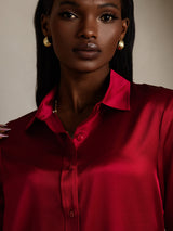 [Wine] SilkSilky-UK Long Sleeve Lapel Collar Women's Shirt 008