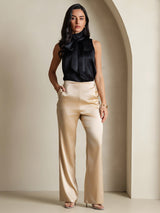[Black] SilkSilky-UK 19Momme Stretch Silk Charmeuse Sleeveless Tie Neck Blouse 001