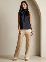 [Black] SilkSilky-UK 19Momme Stretch Silk Charmeuse Sleeveless Tie Neck Blouse 009