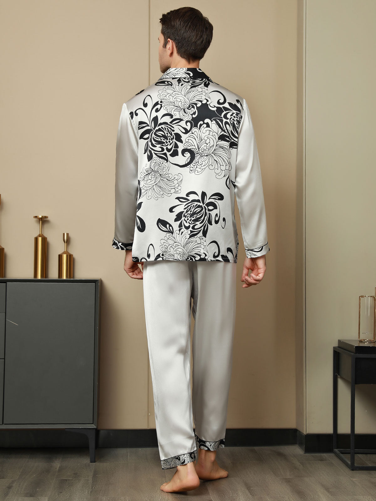 [Gray] SilkSilky-UK Pure Silk Mens Pajamas 002,