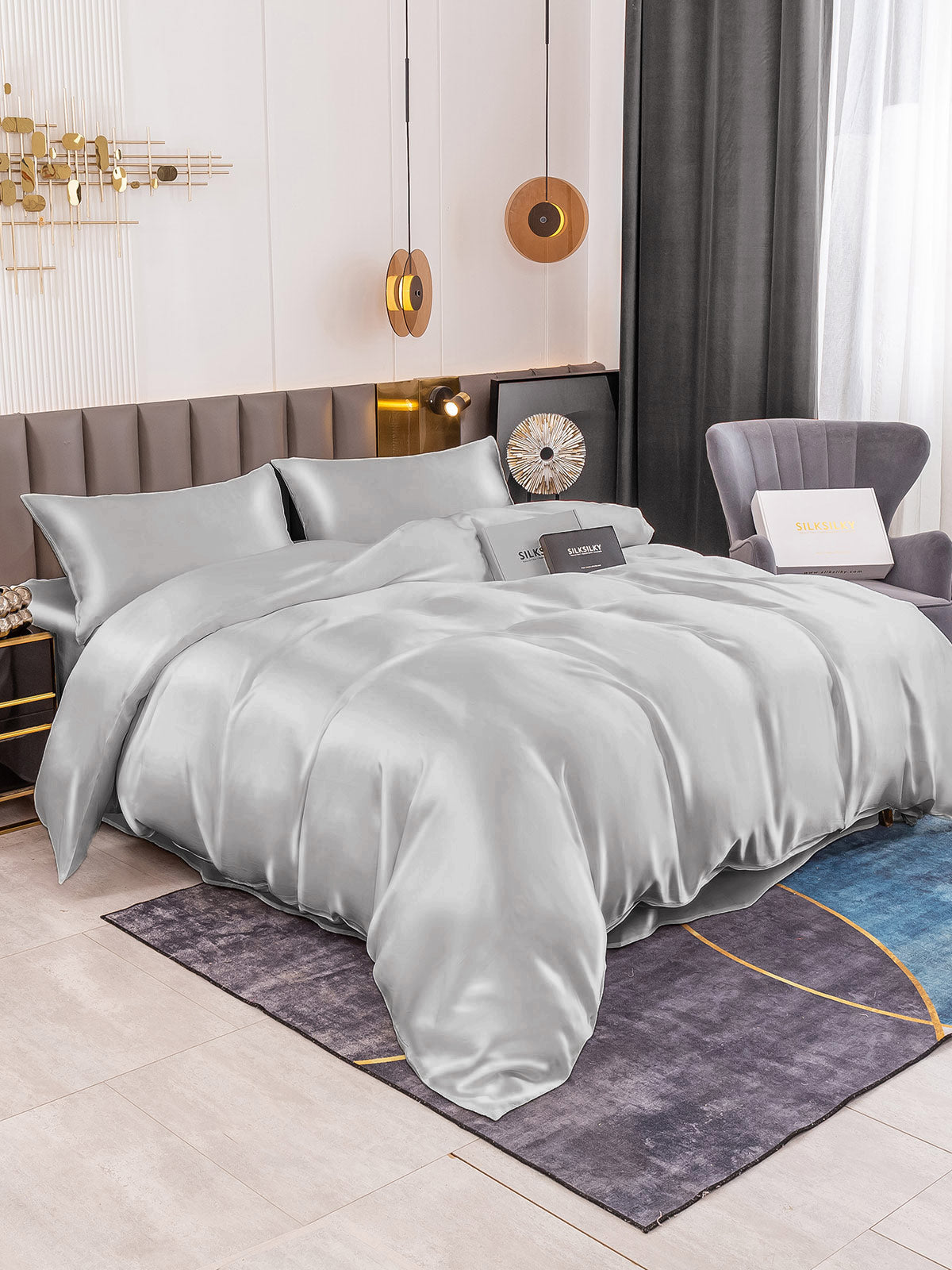 [Silver] SilkSilky-UK 19Momme Pure Silk Bedding Set 001