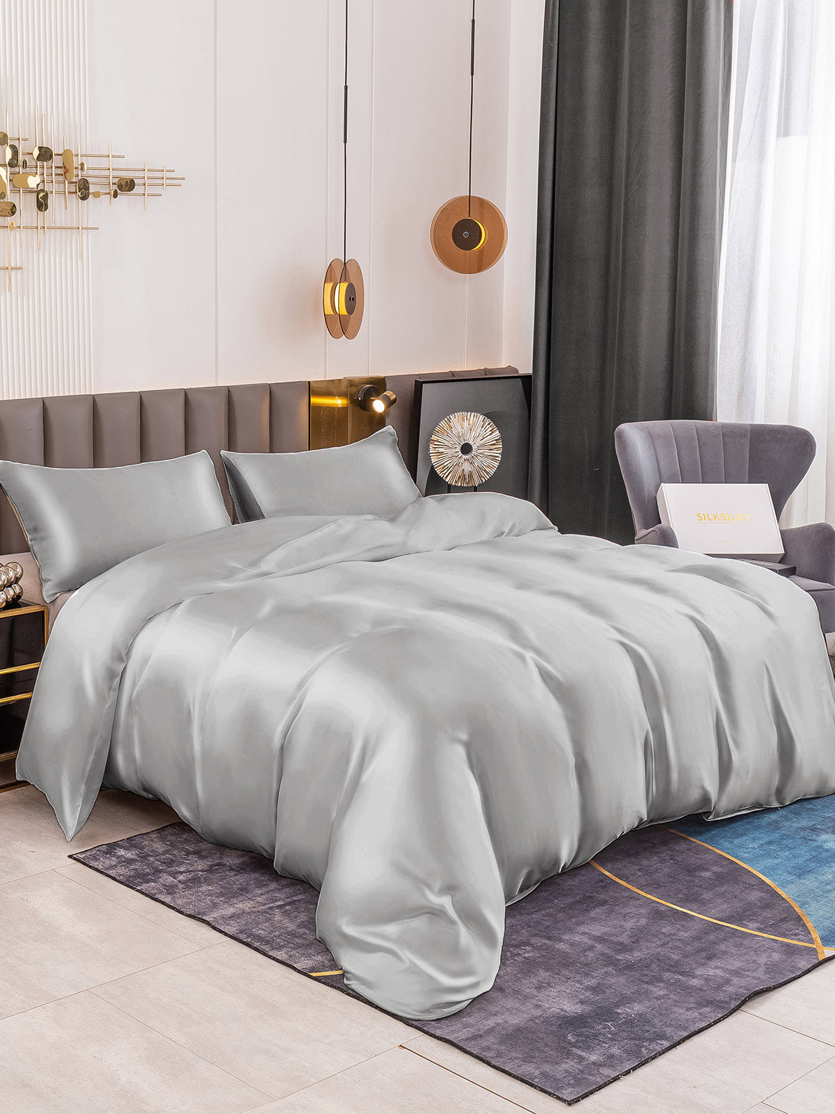 [Silver] SilkSilky-UK 19Momme Pure Silk Bedding Set 001