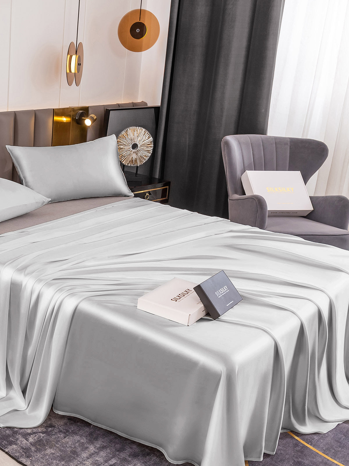 [Silver] SilkSilky-UK 19Momme Pure Silk Bedding Set 004