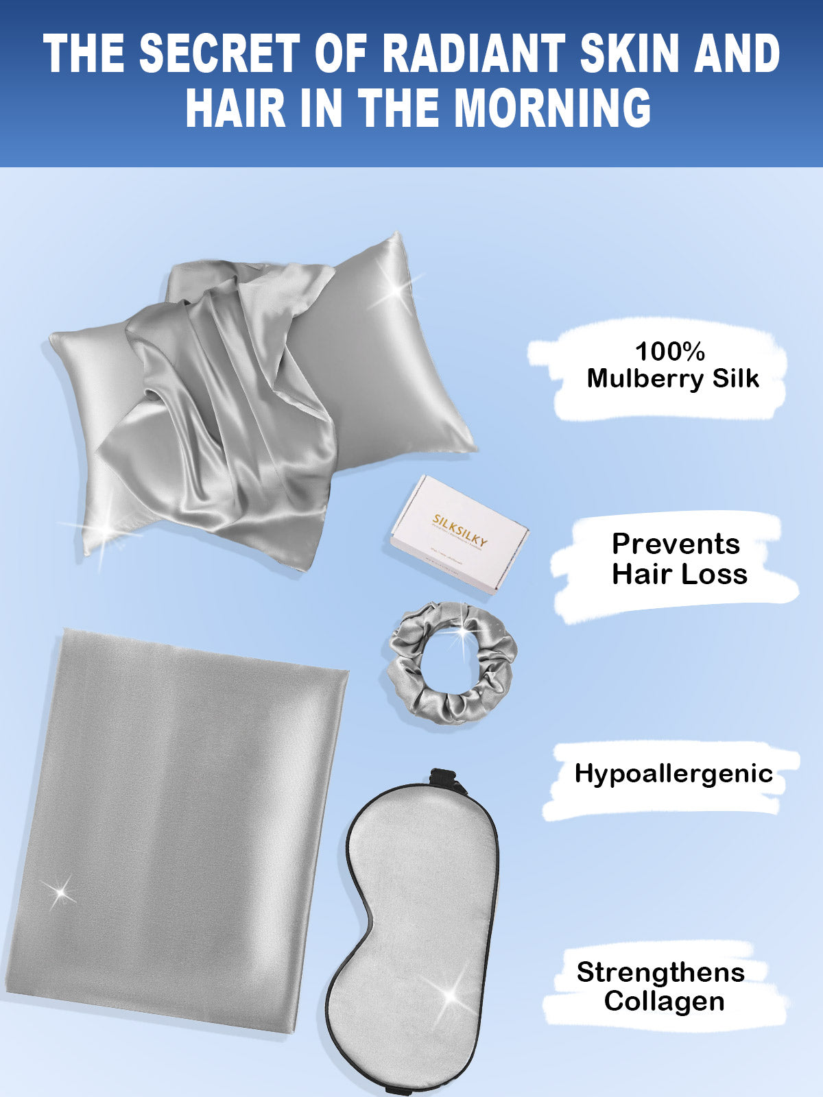 [Silver] SilkSilky-UK 19Momme Pure Silk Pillowcase Set 002