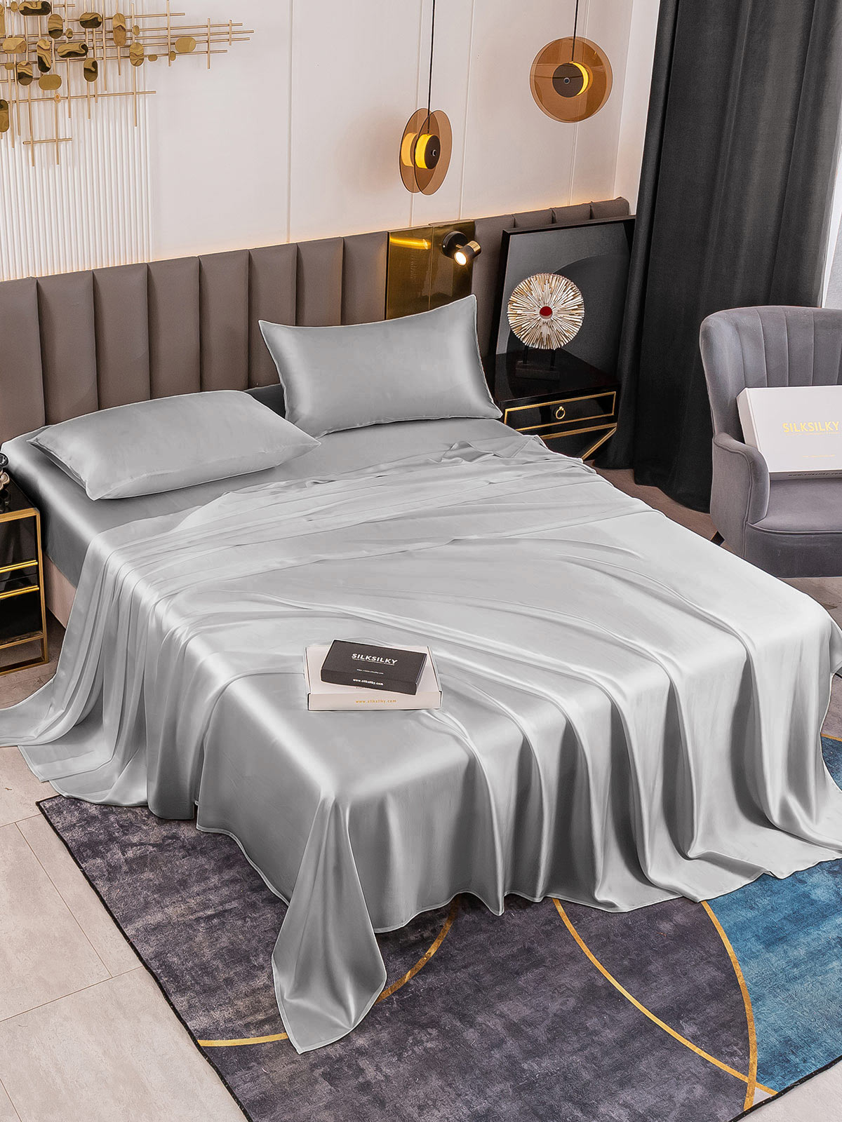 [Silver] SilkSilky-UK 19Momme Pure Silk Sheet 001