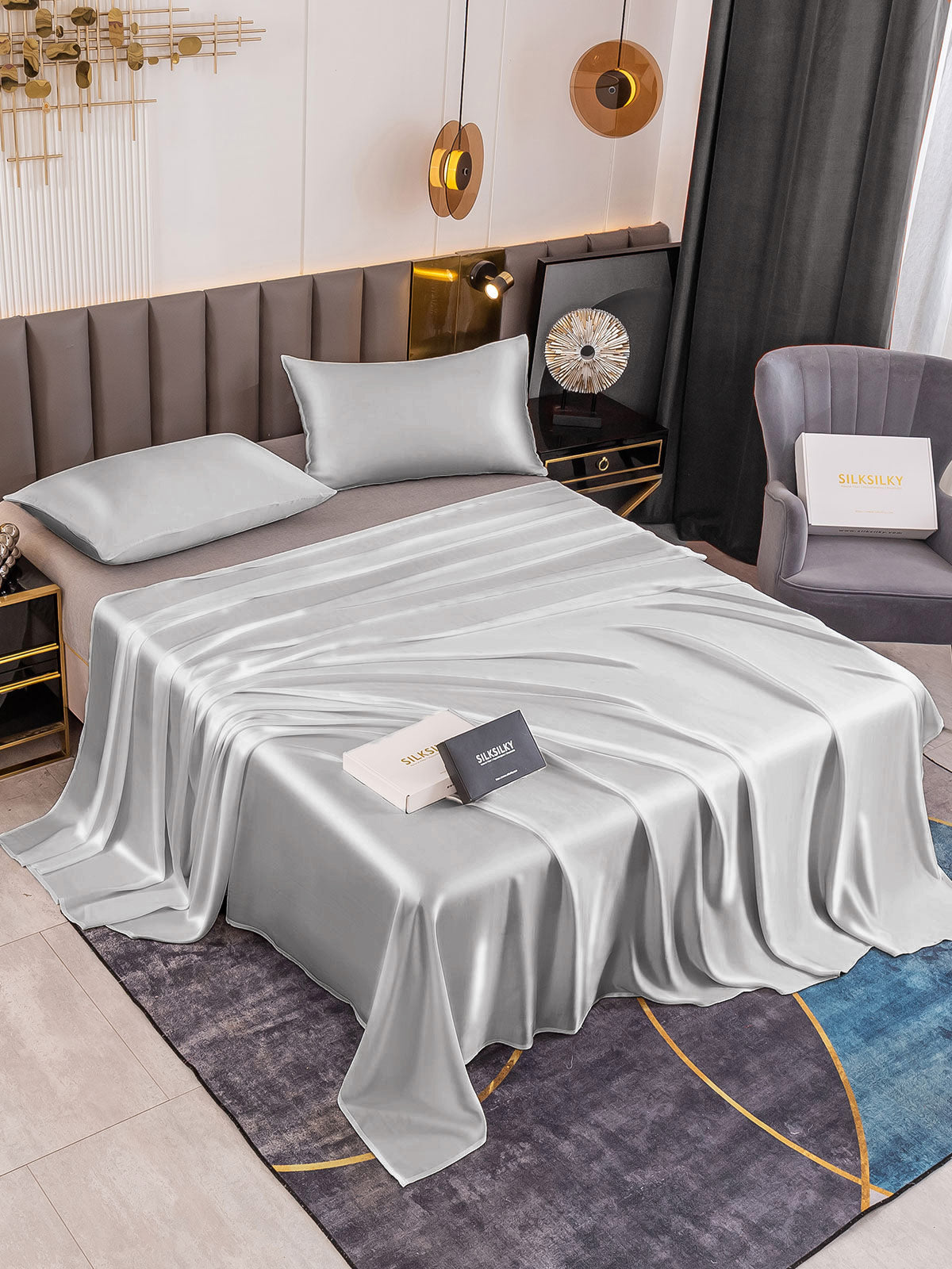 [Silver] SilkSilky-UK 19Momme Pure Silk Sheet 001