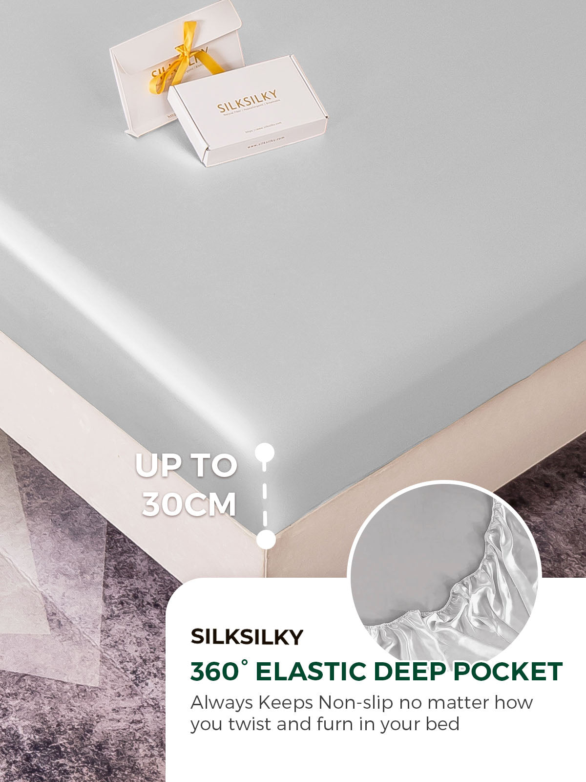 [Silver] SilkSilky-UK 19Momme Pure Silk Sheet 004