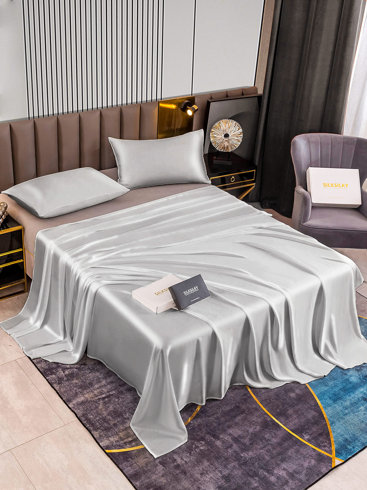 [Silver] SilkSilky-UK 22Momme Pure Silk Bedding Set 002