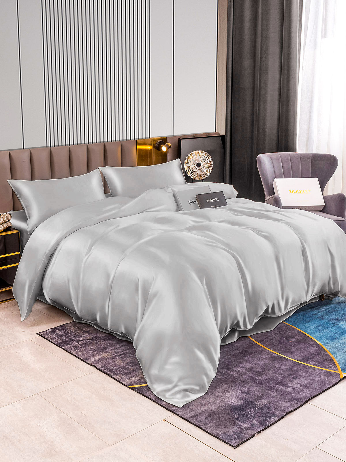 [Silver] SilkSilky-UK 22Momme Pure Silk Bedding Set 002
