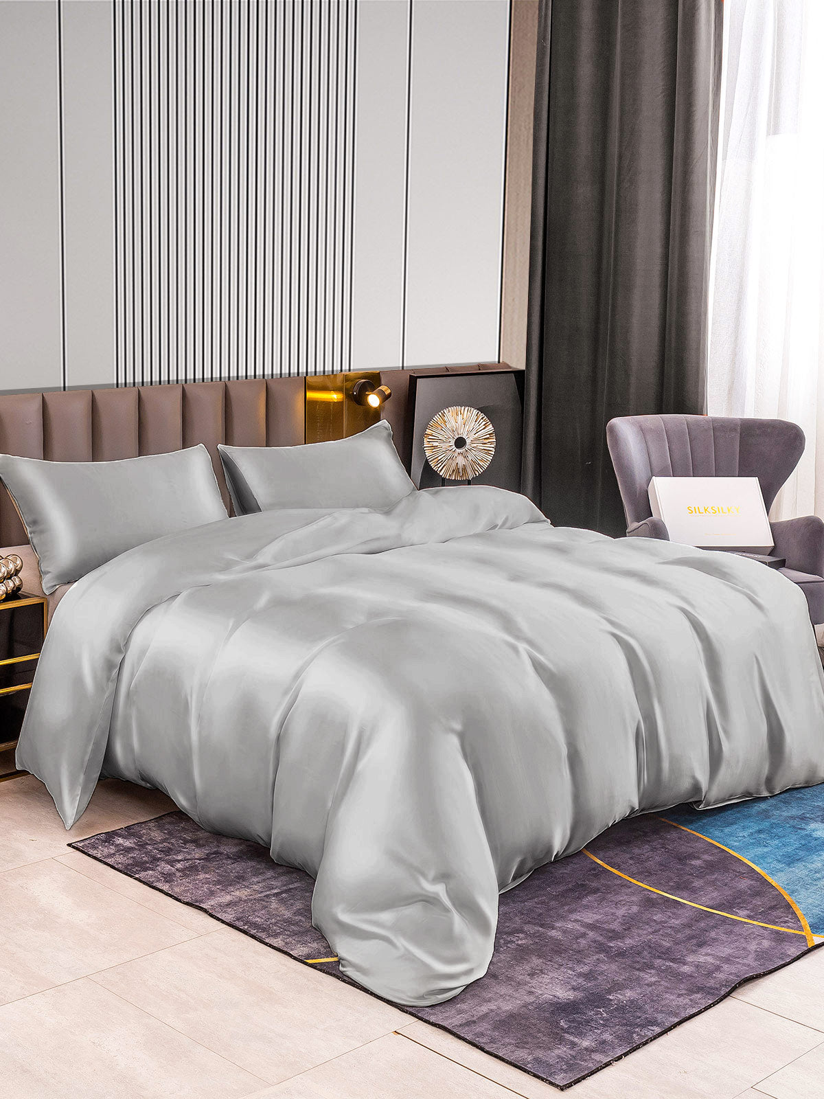 [Silver] SilkSilky-UK 22Momme Pure Silk Bedding Set 003