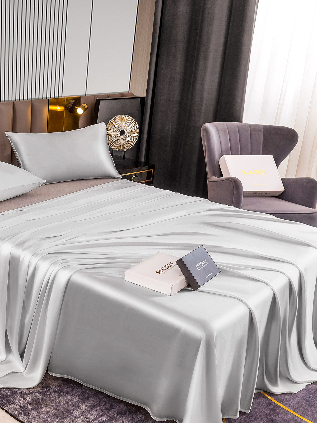 [Silver] SilkSilky-UK 22Momme Pure Silk Bedding Set 004
