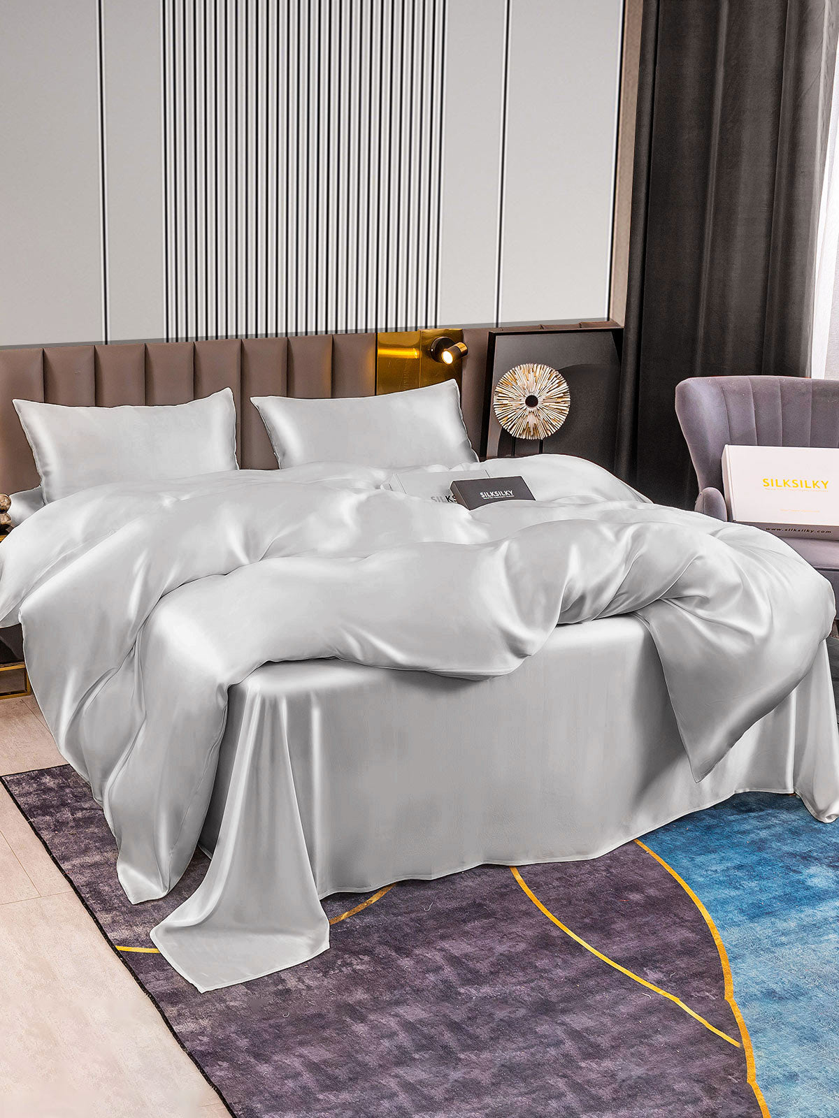 [Silver] SilkSilky-UK 22Momme Pure Silk Bedding Set 004