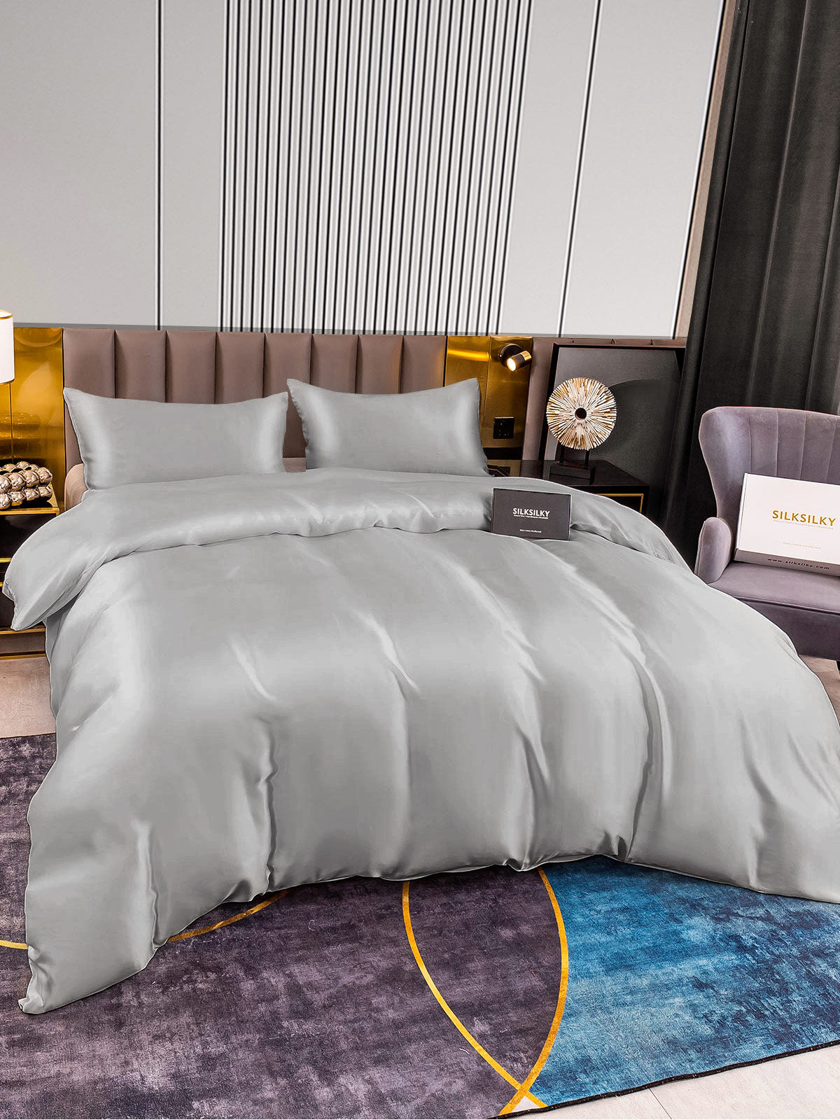 [Silver] SilkSilky-UK 22Momme Pure Silk Bedding Set 004
