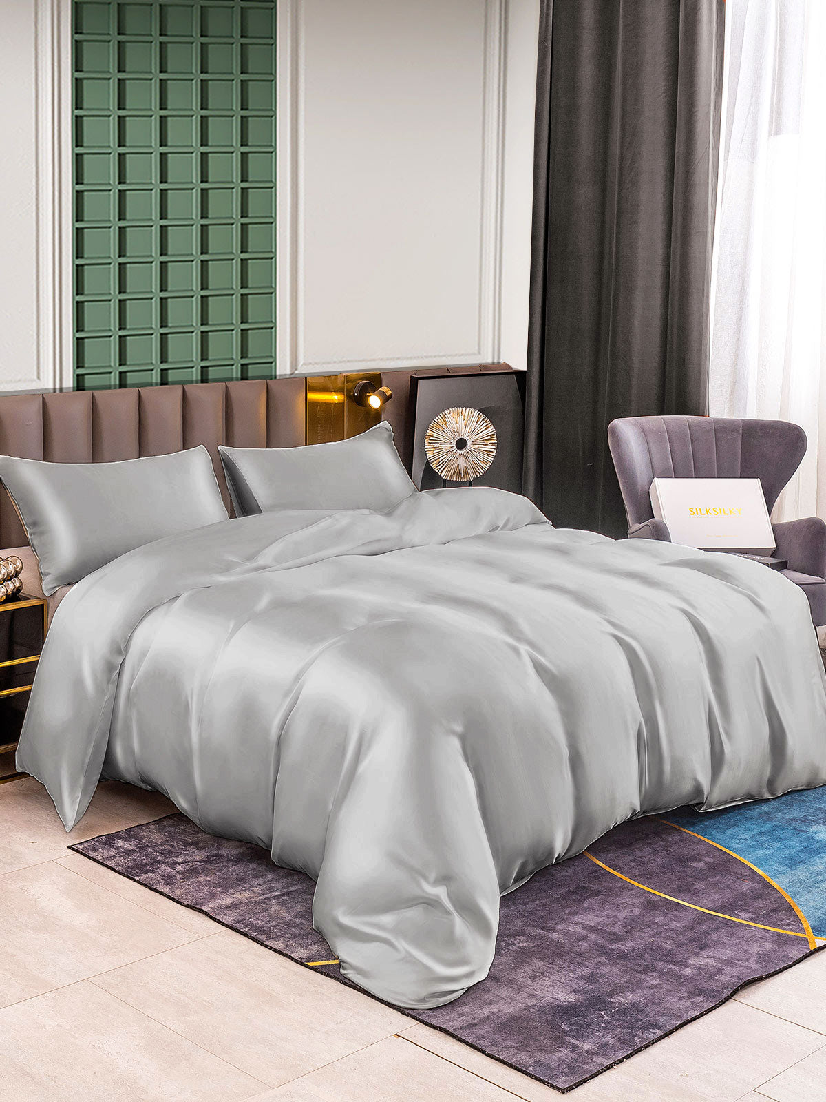 [Silver] SilkSilky-UK 25Momme Pure Silk Bedding Set 001