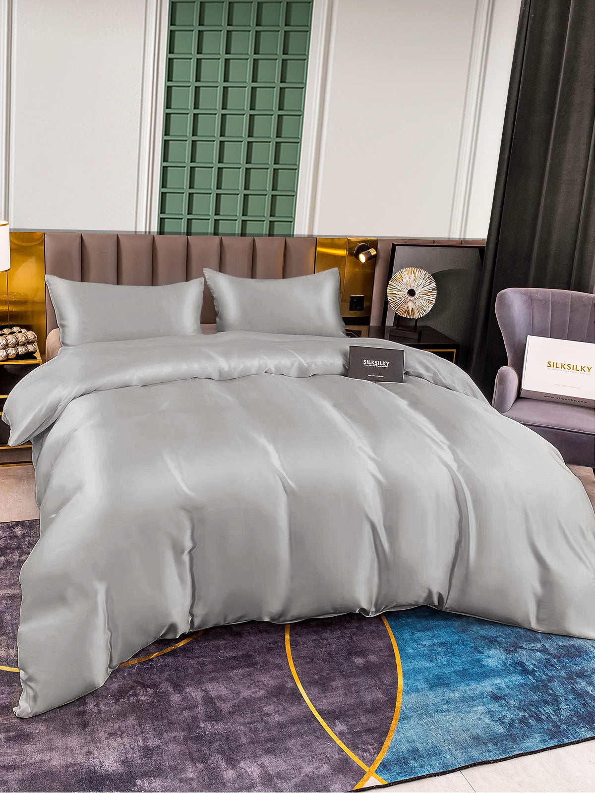 [Silver] SilkSilky-UK 25Momme Pure Silk Bedding Set 003