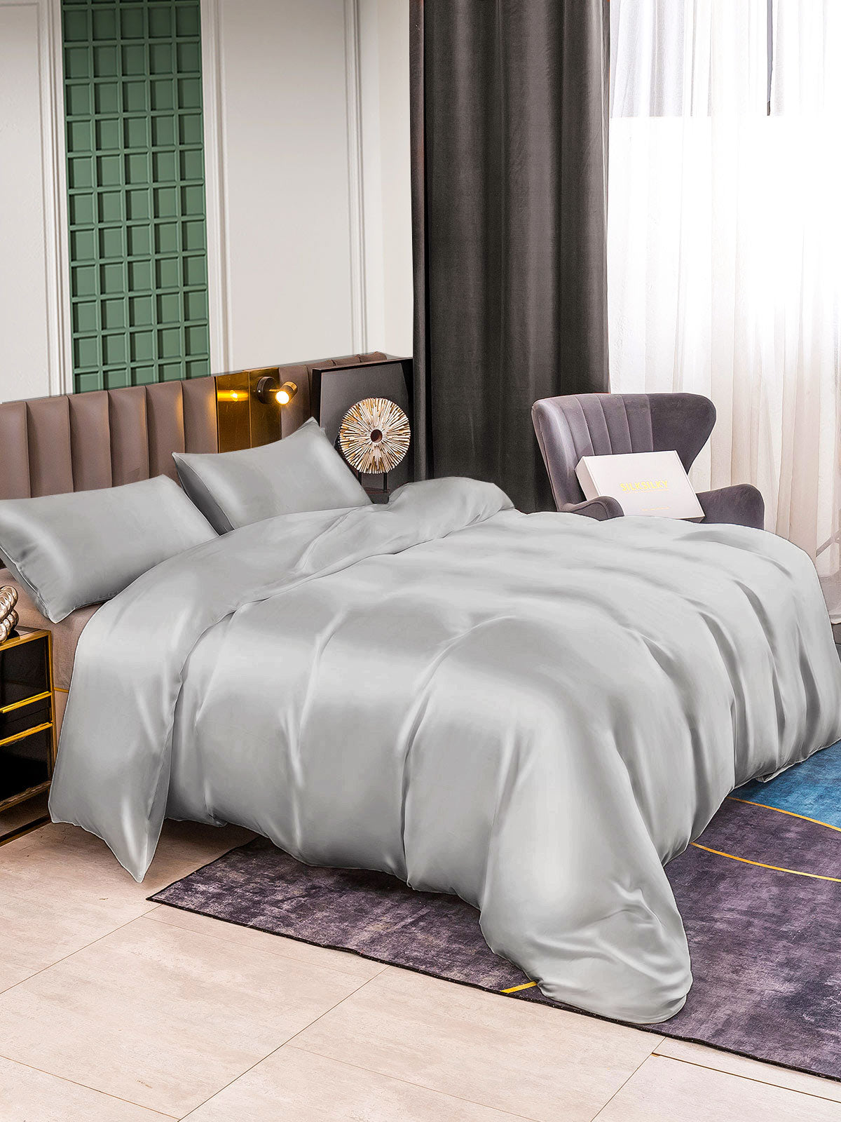 [Silver] SilkSilky-UK 25Momme Pure Silk Bedding Set 004
