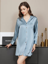 [Steel Blue] SilkSilky-UK Long Sleeve Notch Collar Nightshirt 002
